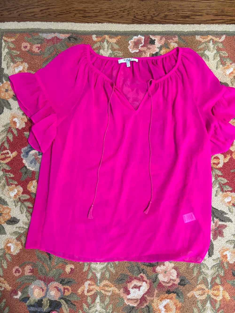 Milly Fuchsia Pink Tie-Front Flutter Sleeve Blouse